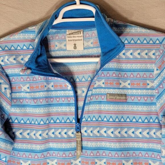 Love and Pineapples Quarter Zip Fleece Jacket Womens Size L Blue - Picture 4 of 5